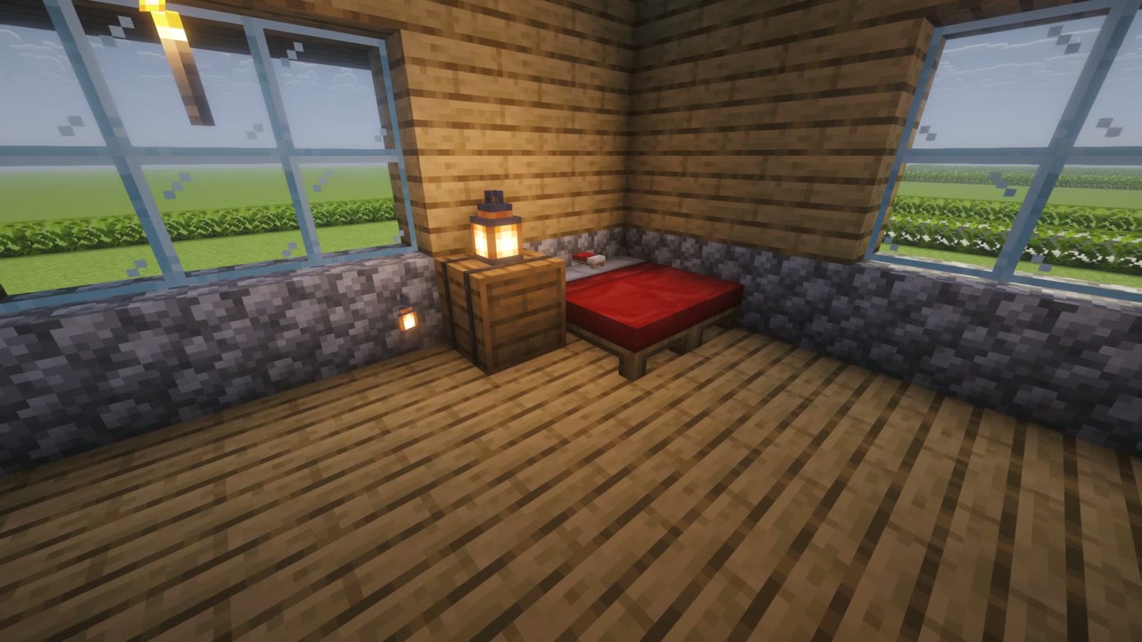 Step 9 of the Minecraft easy survival starter house: two beds