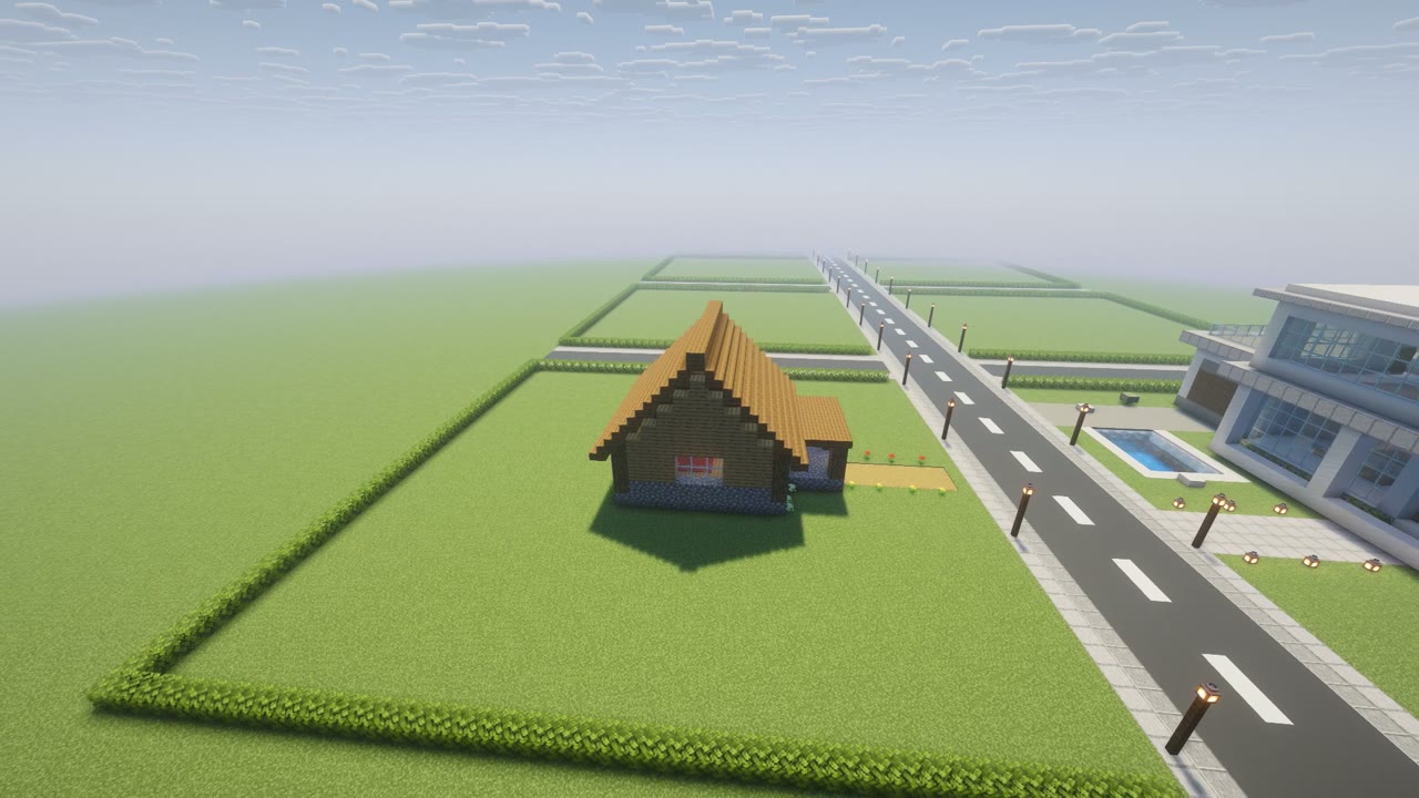 Step 12 of the Minecraft easy survival starter house: path and flowers