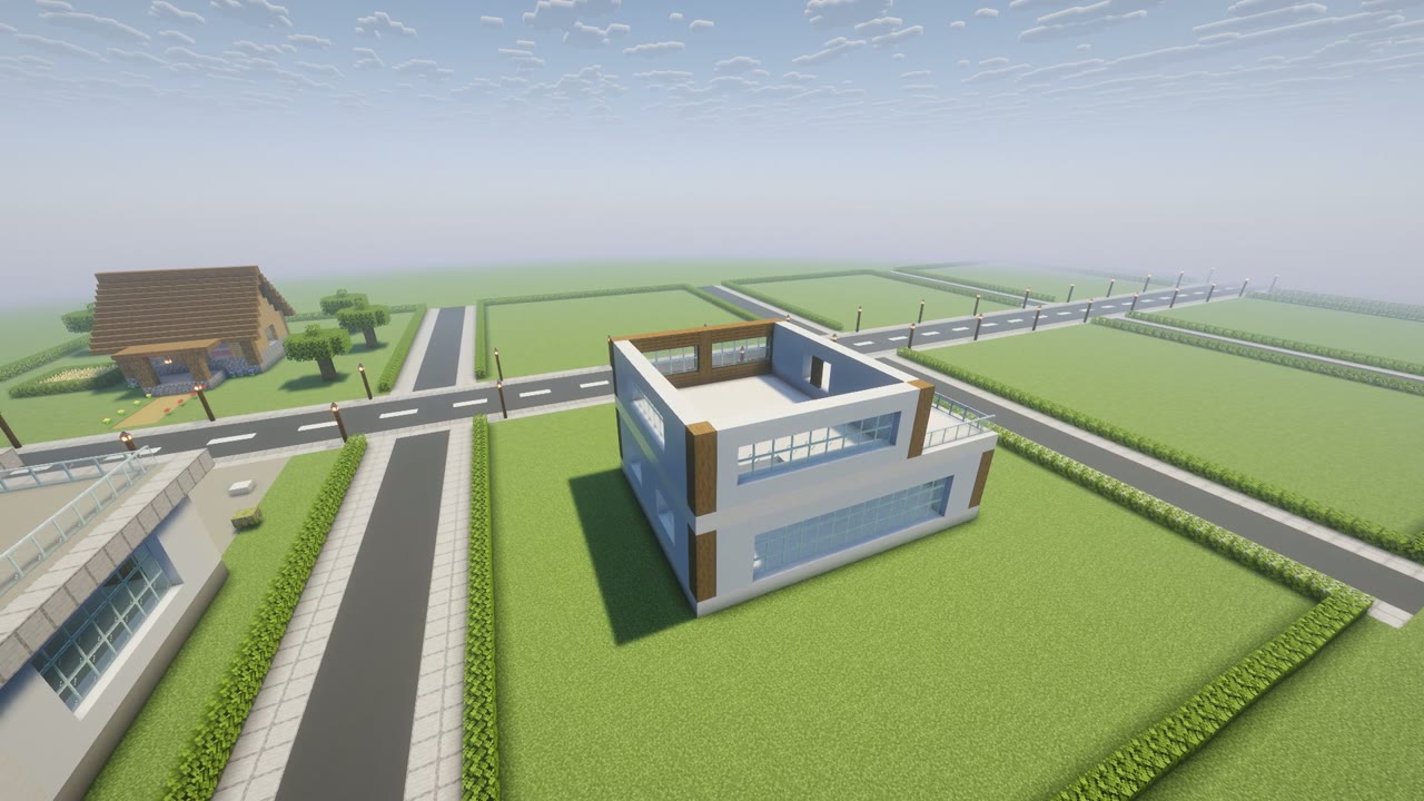Step 6 of the Minecraft modern house: upper windows and terrace