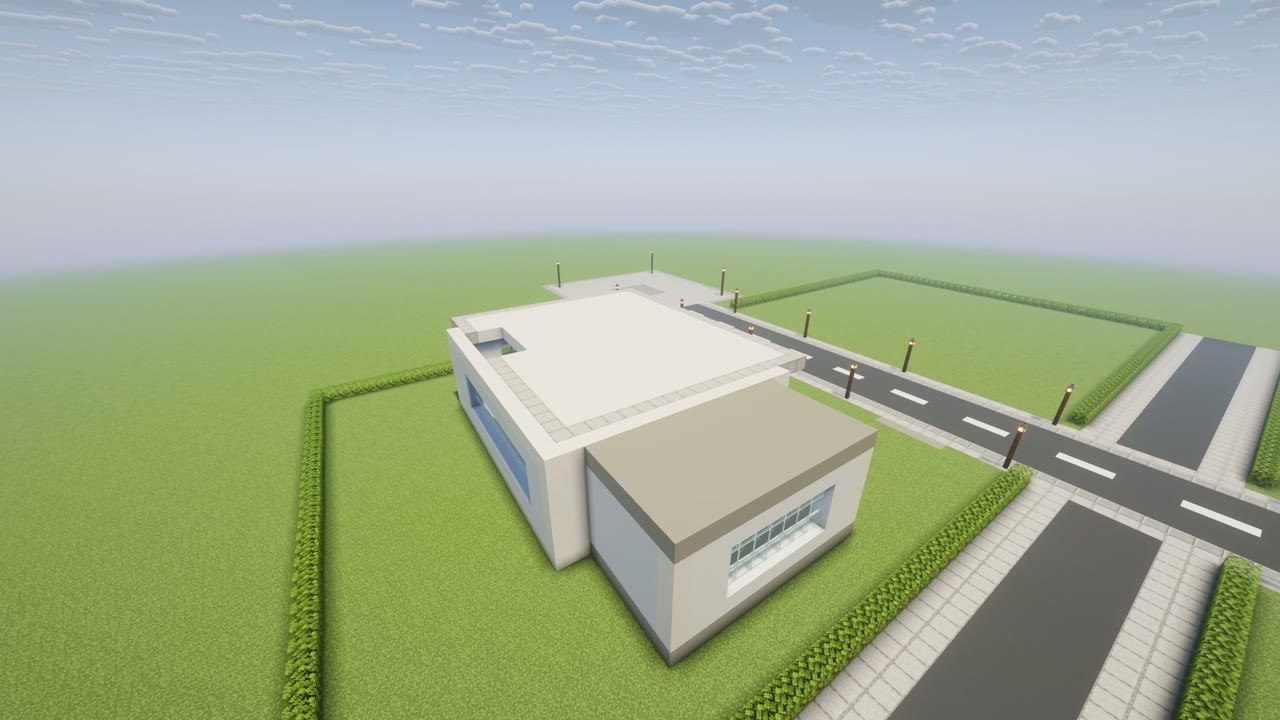 Step 4 of the Minecraft modern mansion: second floor slab and pillars