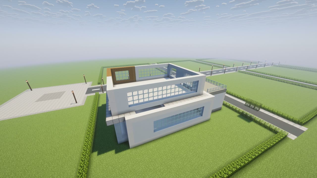 Step 6 of the Minecraft modern mansion: upper windows and balcony
