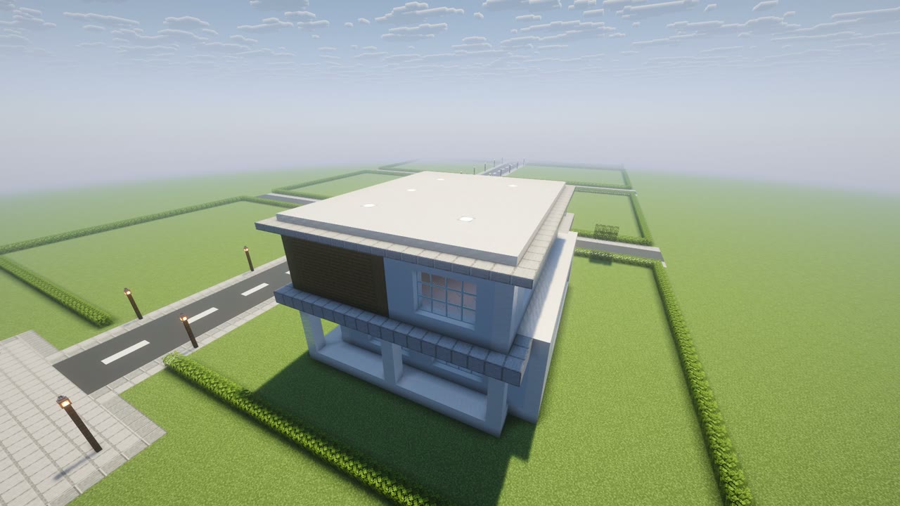 Step 7 of the Minecraft modern mansion: flat roofs and trims